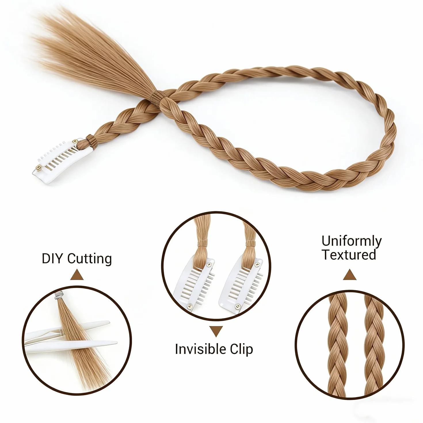 Extensiones Trenzadas con Clip 45 cm Rubio Oscuro Cabello Sintético para Mujer