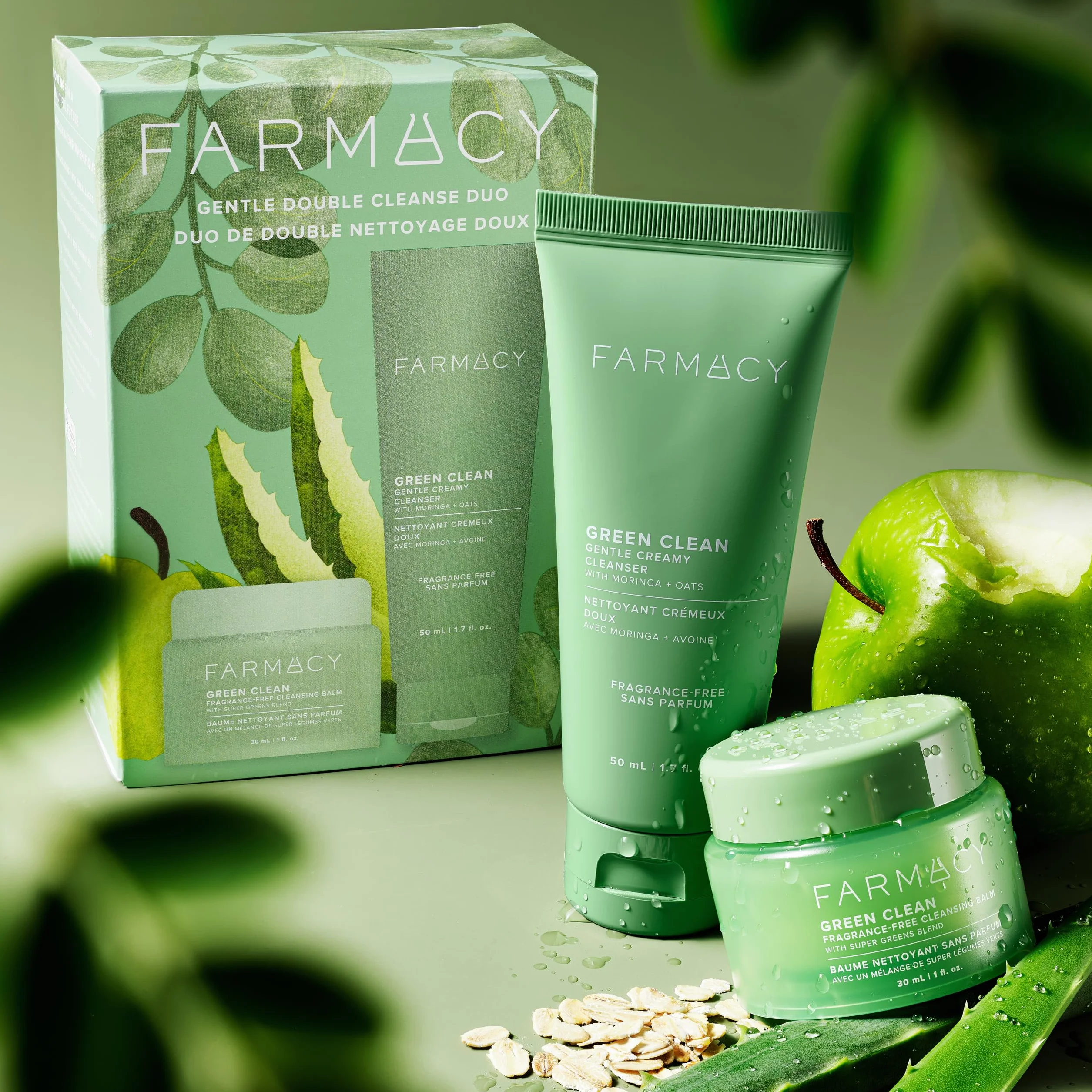 Farmacy Gentle Double Cleanse - Set de regalo de cuidado facial - Limpiador facial cremoso suave sin perfume + bálsamo desmaquillante - Elimina el maquillaje y ayuda a mantener una piel sana