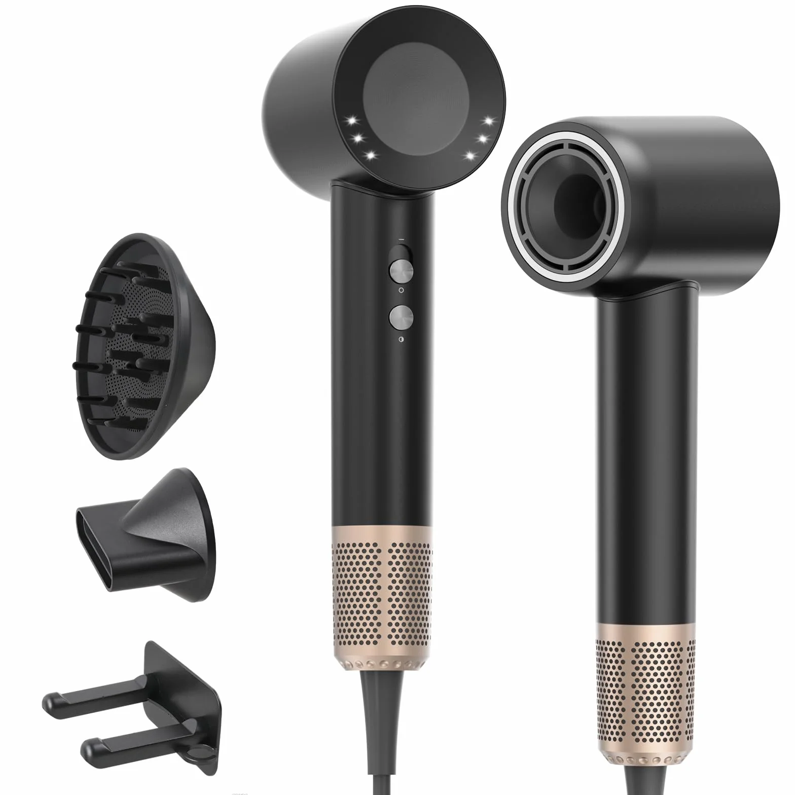 Secador Pelo Profesional Iónico con Difusor, 160.000 RPM, Negro | Motor sin escobillas, flujo de 65 m/s, 59 dB, 3 temperaturas y 2 velocidades para alisar, dar volumen y definir rizos
