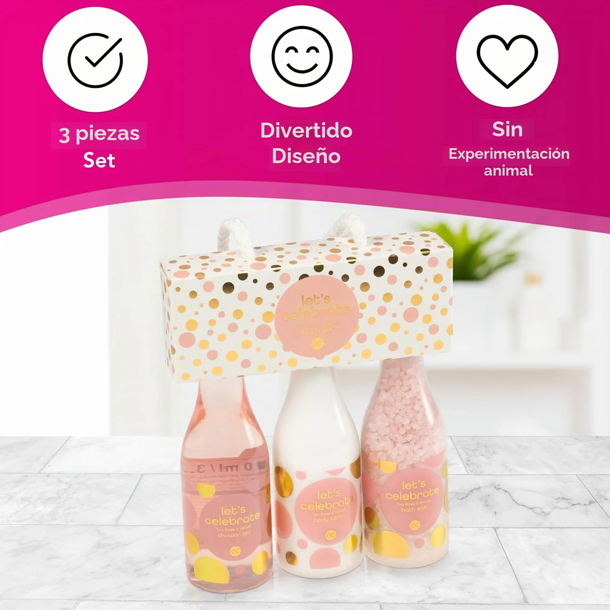 Accentra Set de ducha 3 piezas gel loción corporal sal de baño champán