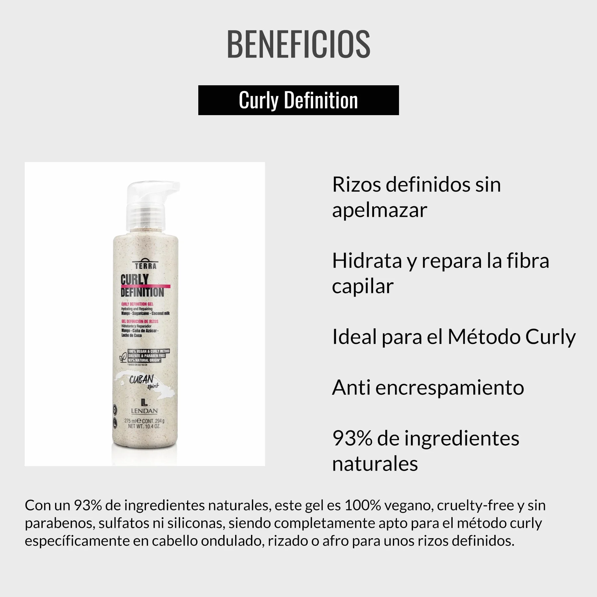 LENDAN Gel Definidor de Rizos 275 ml Terra Curly Definition - Rizos Definidos sin Apelmazar