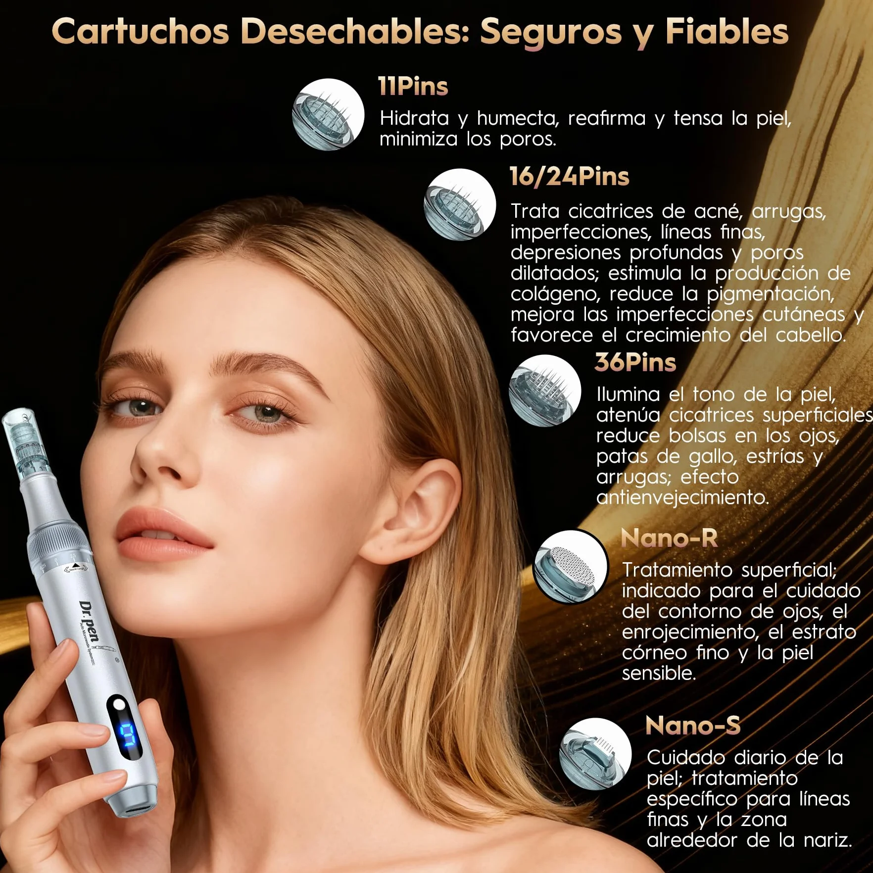 Dr.pen Ultima M7S - Lápiz de Microneedling Eléctrico e Inalámbrico, con 20 Cartuchos, 6 Niveles de Velocidad y Pantalla LED -Para el Crecimiento del Cabello, Rostro, Cuerpo y Cuidado de la Piel