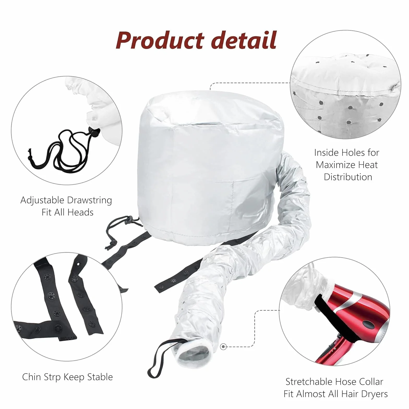 Gorro Secador de Pelo Universal con Peine, Bolsa de Almacenamiento, Gris