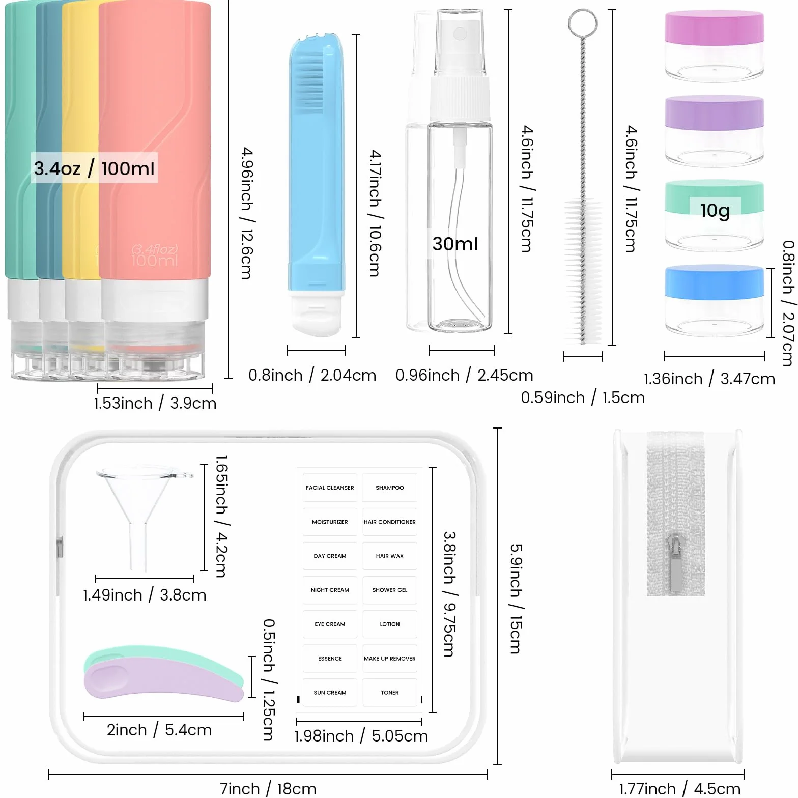 Botellas de Viaje Silicona 100ml 17 Pack - Botes Rellenables a Prueba de Fugas Sin BPA