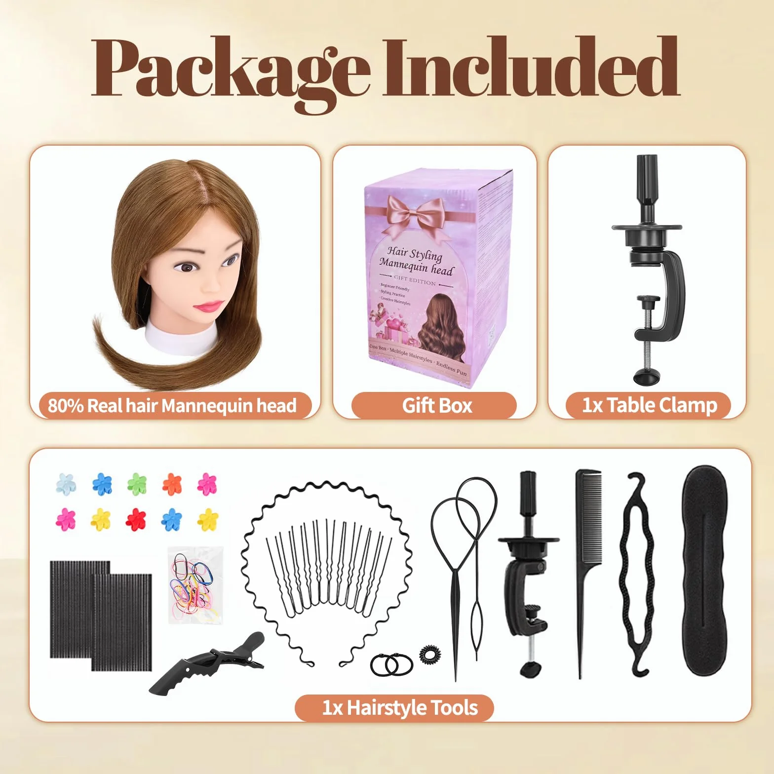 Yofuly Cabeza Maniquí 26inch Cabello Humano 80% Modelo Peluqueria con Abrazadera Mesa Trenzas DIY