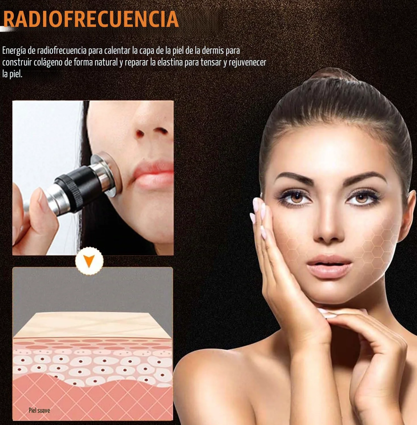 Elitzia Máquina facial de radiofrecuencia RF y EMS, uso doméstico, máquina de estiramiento de la piel, 3 tamaños, reemplazo de cabeza, levantamiento facial, reducción de arrugas, rejuvenecimiento de