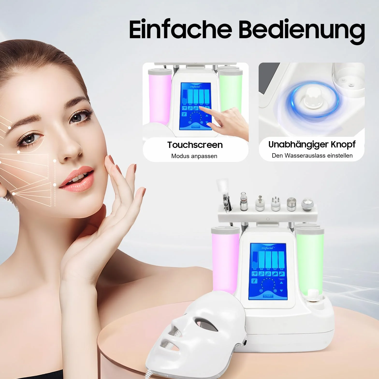 Máquina de belleza 7 en 1, oxígeno hidrógeno, limpieza profunda, Hydra Beauty Facial Care Machine con máscara LED, pequeñas burbujas de aire, instrumento de limpieza con pantalla LED
