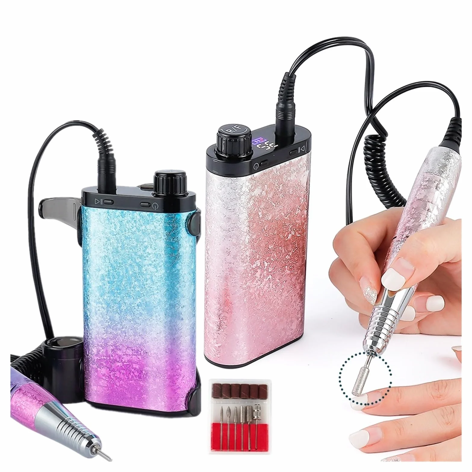Torno de Uñas Eléctrico, Taladro de uñas inalámbrico, cortador de fresado de taladro de uñas de 35000 RPM, pulidor de uñas recargable, equipo de manicura de arte de uñas amoladora(Blauw)