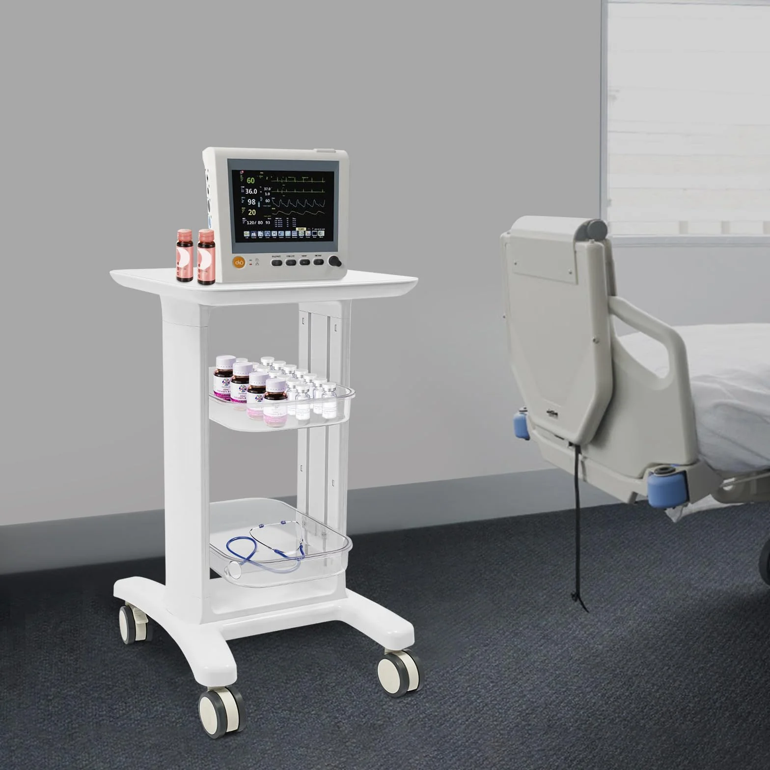 Beauty Salon - Carrito médico con 2 compartimentos y 4 ruedas universales, carrito de cosméticos, carrito de instrumentos para laboratorio, clínica, salón de belleza, color blanco