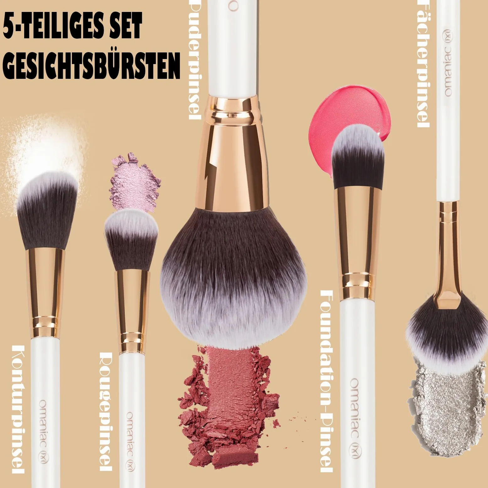 OMANIAC Juego de 12 brochas de maquillaje, de alta calidad, hechas de fibras sintéticas duraderas, pinceles de maquillaje profesionales para el día a día o de viaje (blanco)