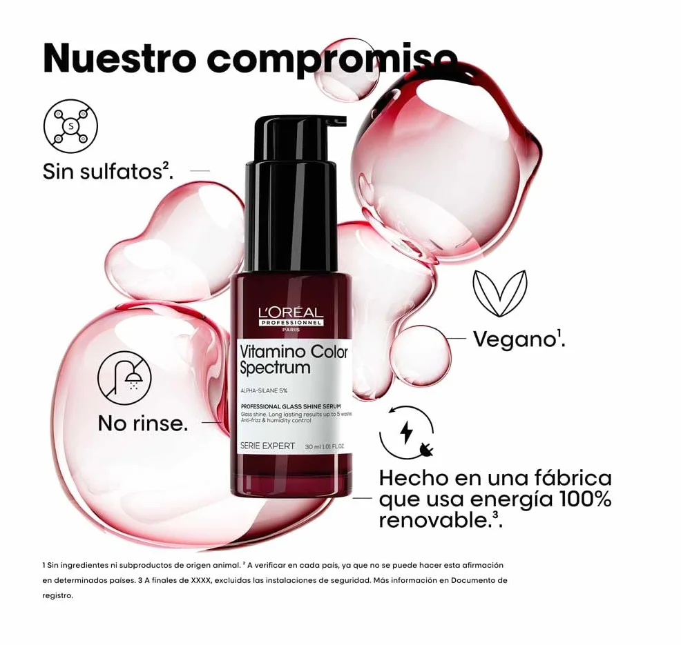 L'Oréal Professionnel Serie Expert Vitamino Color Spectrum Serum Glass Shine, Tratamiento Profesional Anti-frizz con Protección Térmica, Sin Aclarado, Brillo hasta 10 Lavados, Cabello Teñido, 30 ml