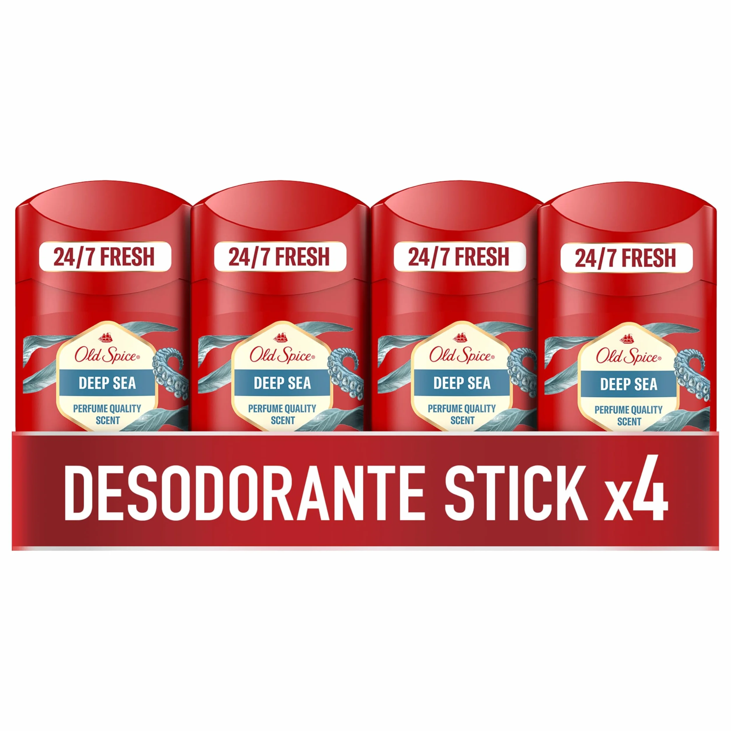 Old Spice Deep Sea Desodorante en Barra para Hombres 4x50ml, Fresco 24 Horas