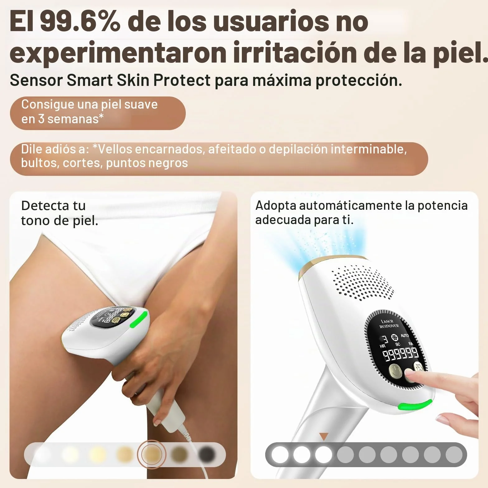 NIKYJM Depiladora IPL luz pulsada con enfriamiento 9 velocidades HR/SC/RA para mujer hombre cuerpo axilas Blanco