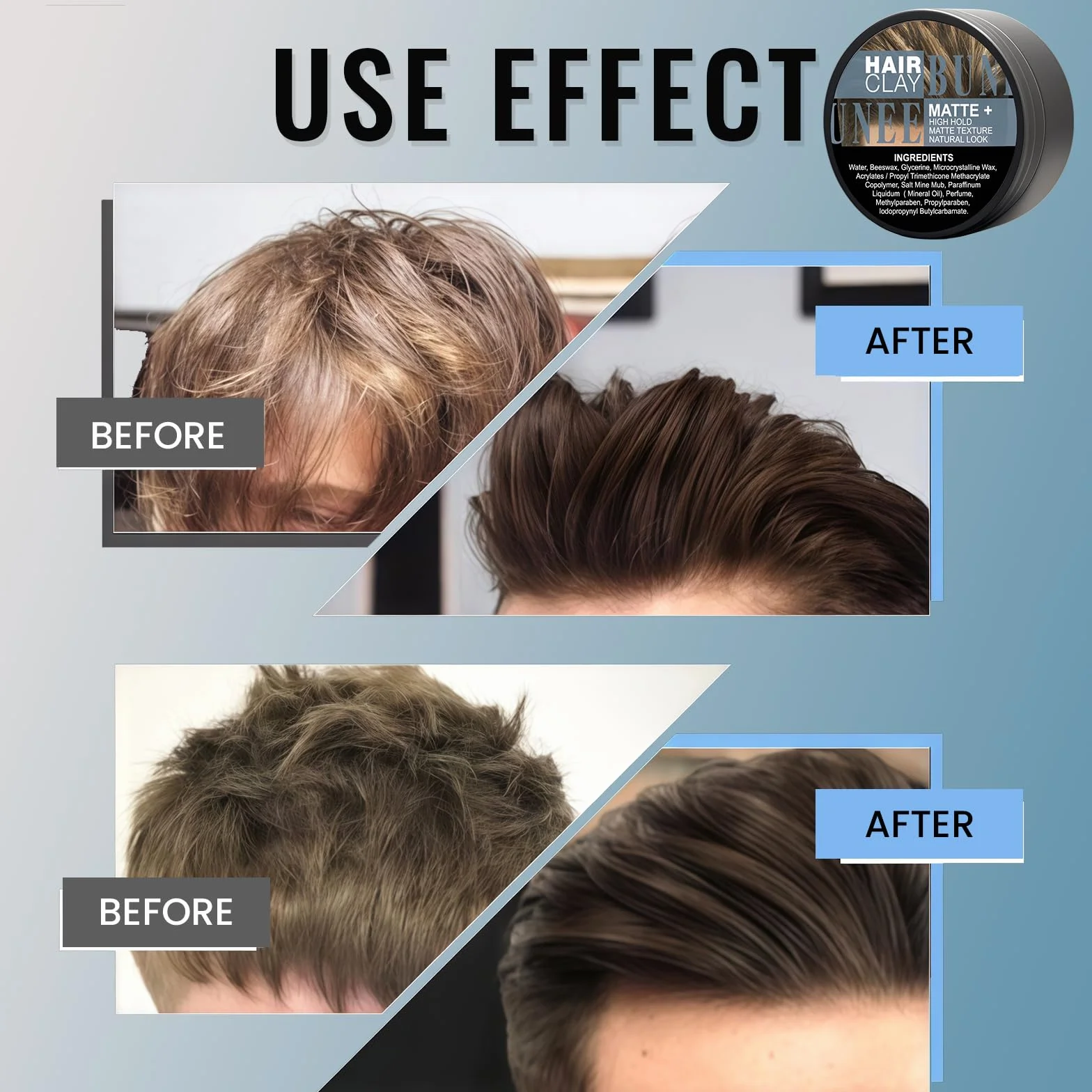 Arcilla para el Cabello para Hombres, Matte Clay Cera Pelo Hombre, Pasta de Peinado Mate, Pomada Fijación Media Alta con Acabado Mate