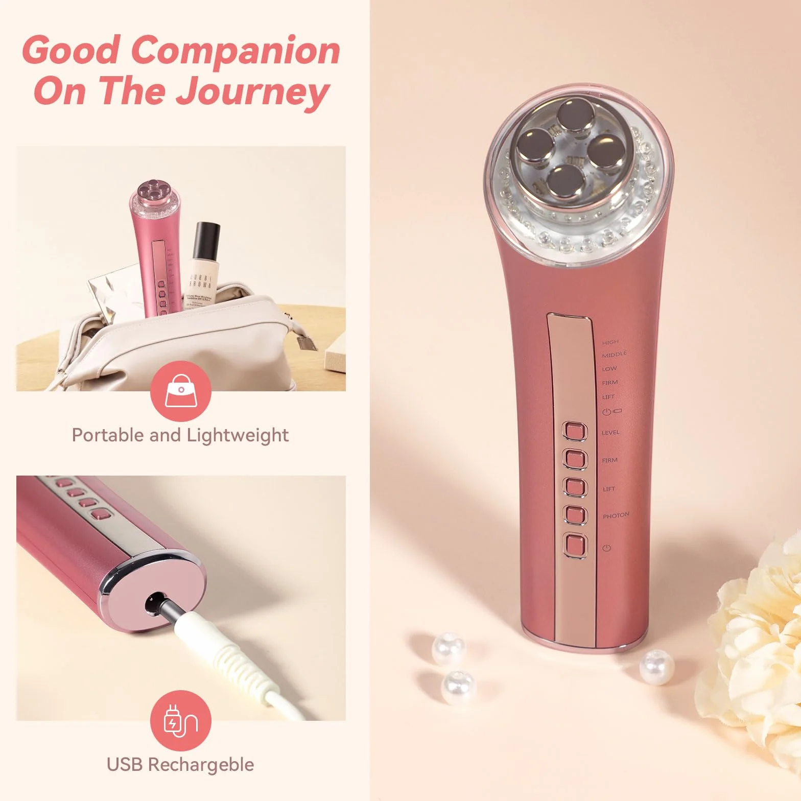 CARER BEAUTY Dispositivo de Radiofrecuencia Facial Masajeador Facial Contra las Arrugas y 3 Terapias de Luz LED para Reducir las Líneas Finas Reafirmar la Piel y Anti-Envejecimiento