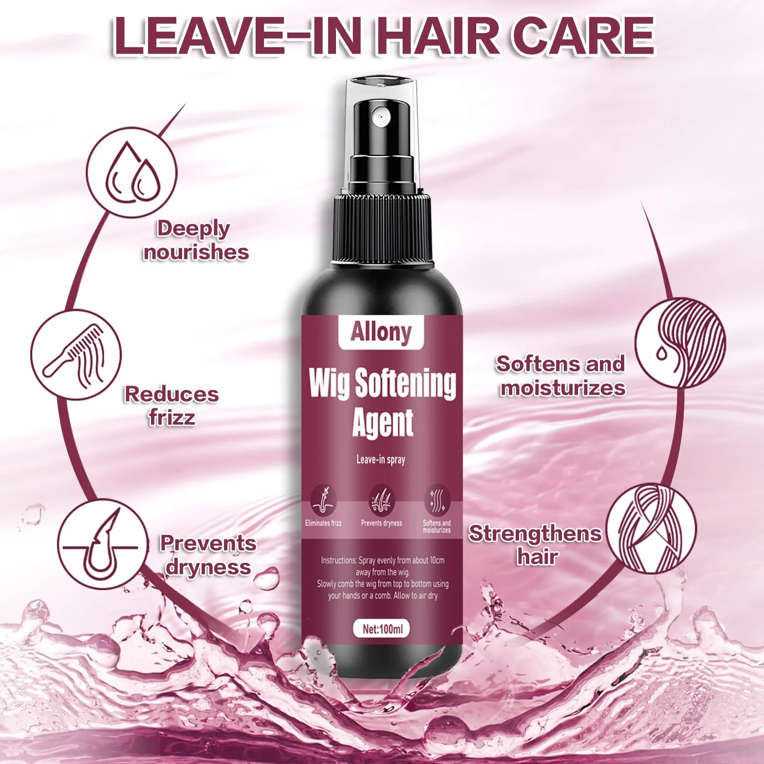 ALLONY Removedor de Extensiones Adhesivas 118ml, Spray Alisante para Pelucas 100ml