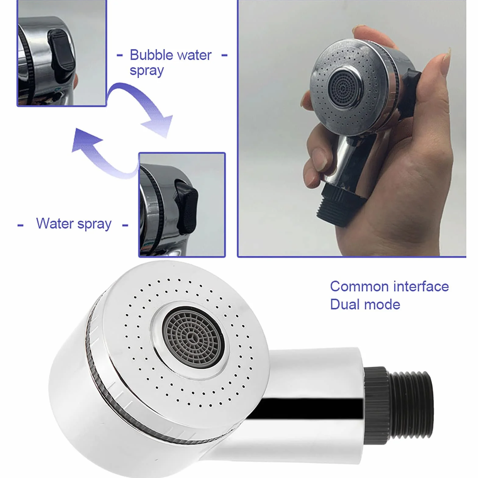 Cabezal Rociador de Ducha G1/2 Recambio Extraíble Cromo Pulido Plateado Alta Resistencia para Peluquerías Champú Lavado