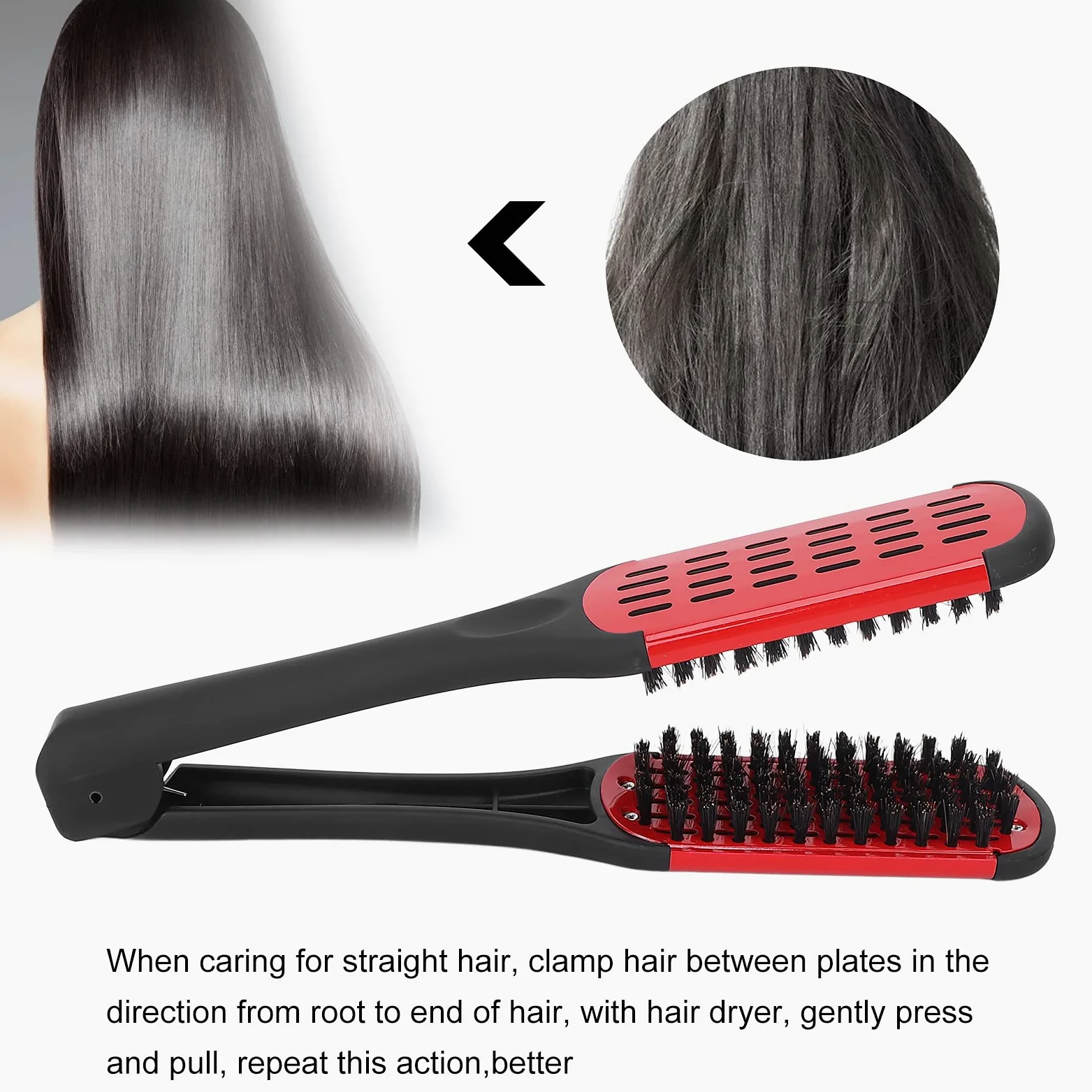 Generic Seda de la Cara de Doble Cepillo, Herramienta de Peinado para el Cabello para Enderezar el Cepillo para Hombres para que las Mujeres Mejoren la Salud del Cabello (rojo)