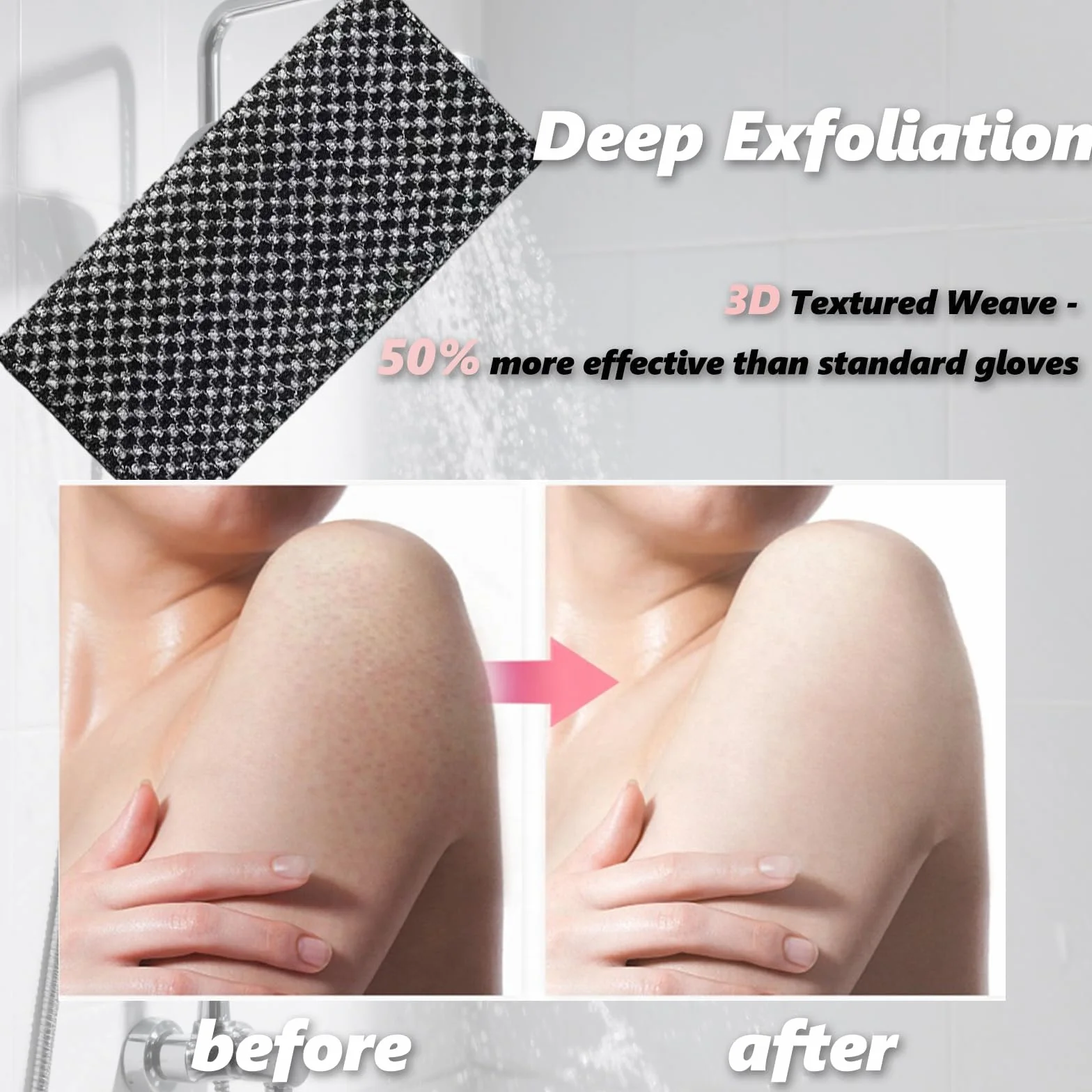 Toalla Exfoliante Corporal 3 Piezas para Espalda Limpieza Profunda y Masaje Piel Negro