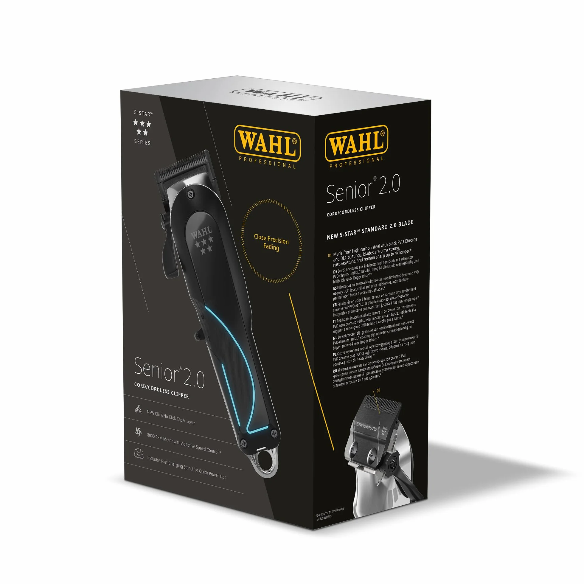Wahl Senior 2.0 - Cortadora Profesional Inalámbrica para Barberos - Motor 8000 RPM con Control Adaptativo - Cuchilla DLC Zero Gap - Hasta 2,5 Horas de Uso - Con Base de Carga