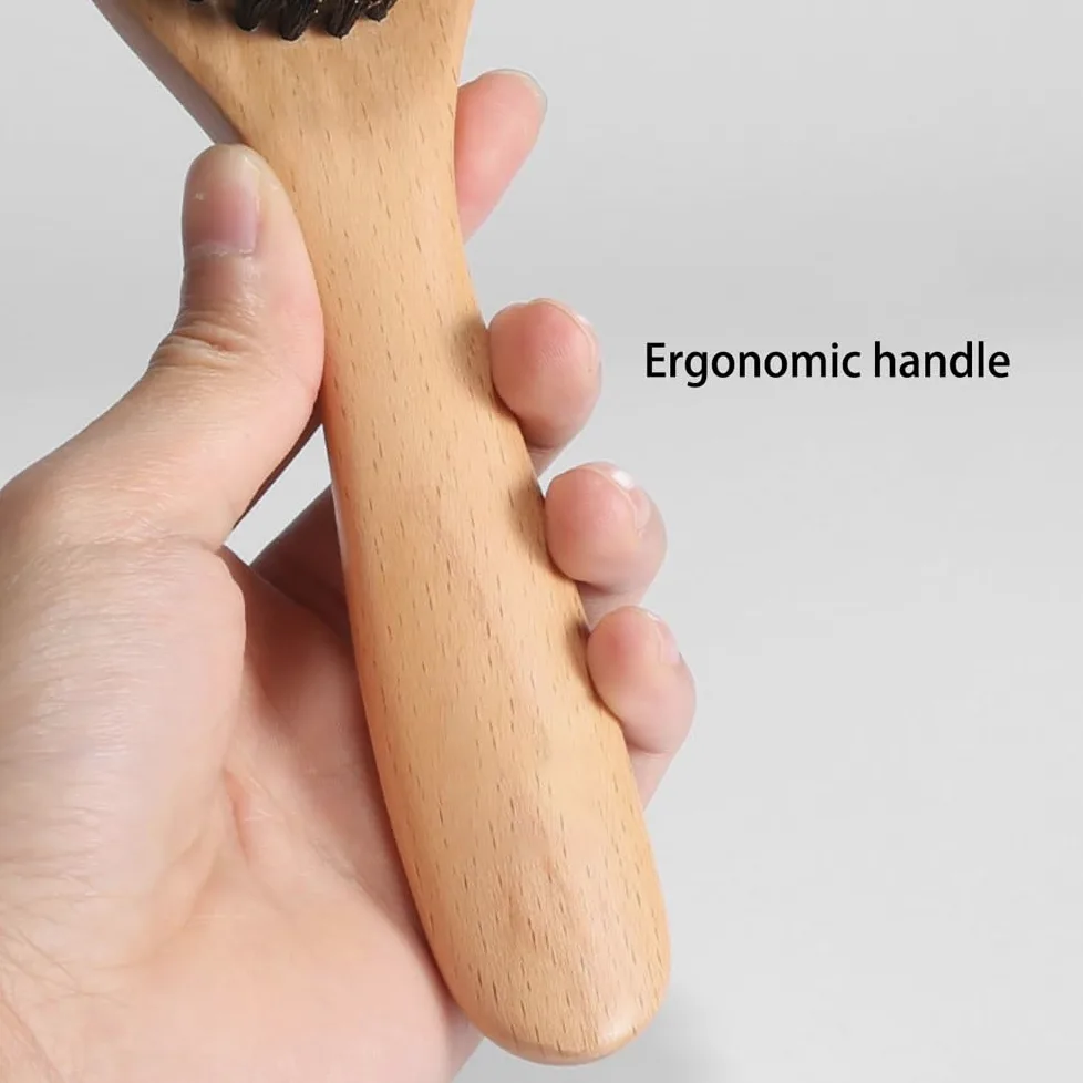 Cepillo de pelo de cerdas de jabalí, cerdas naturales suaves para cabello fino y fino, restaura el brillo y la textura
