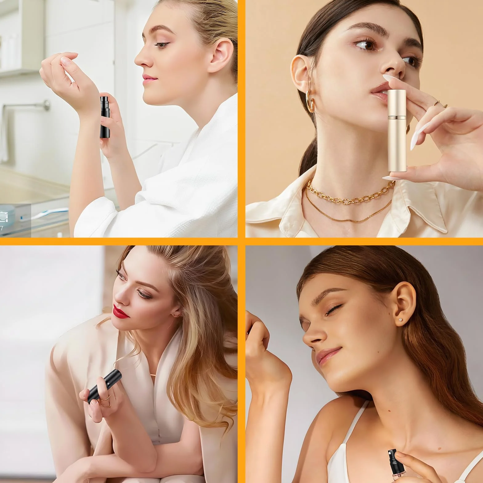 Atomizador Perfume Recargable 5ml sin Fugas, Mini Pulverizador Portátil para Viaje (Negro + Dorado)
