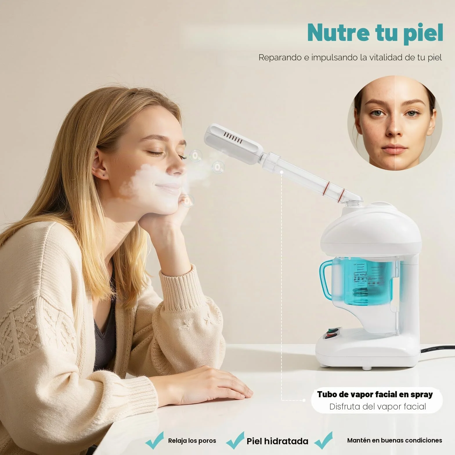 Máquina de ozono para cuidado del cabello 3 en 1 480W profesional salón vapor hidratante