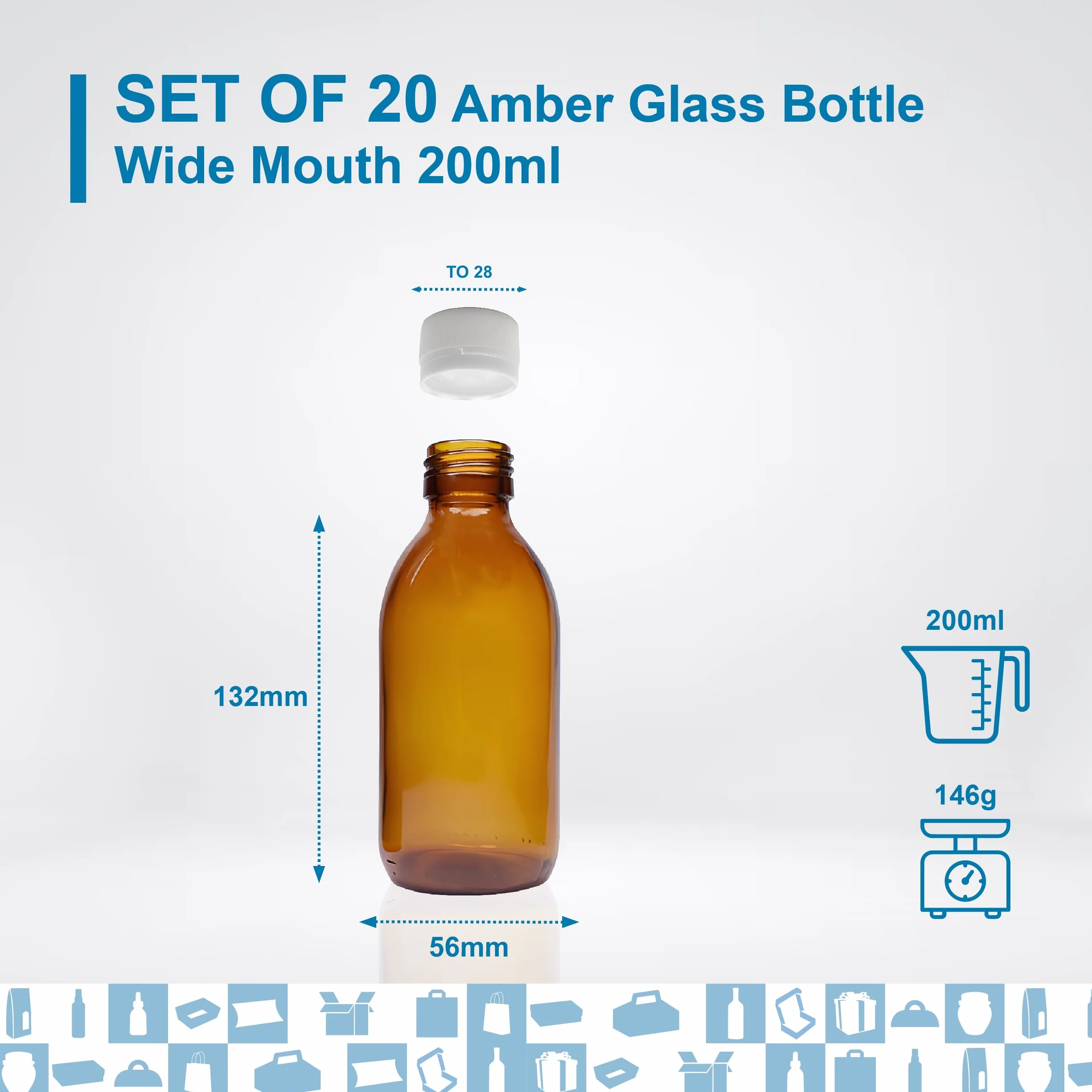 Frascos vacíos de cristal ámbar 200 ml con tapa de plástico Espirito Rebelde – Botella para aceites esenciales