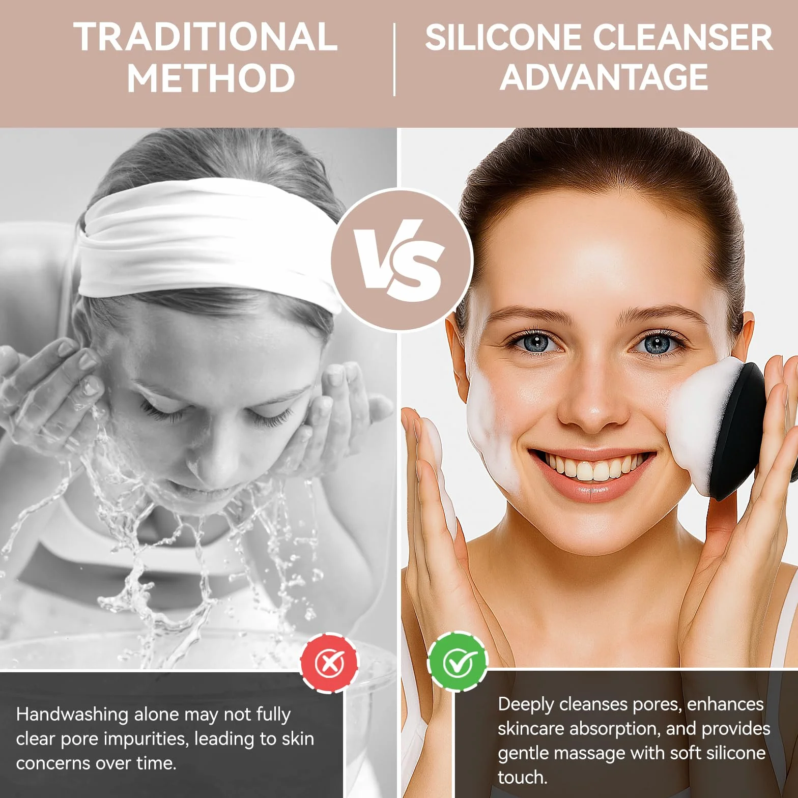 Cepillo de limpieza facial de silicona, exfoliación suave y eliminación de puntos negros, 1 paquete (negro)