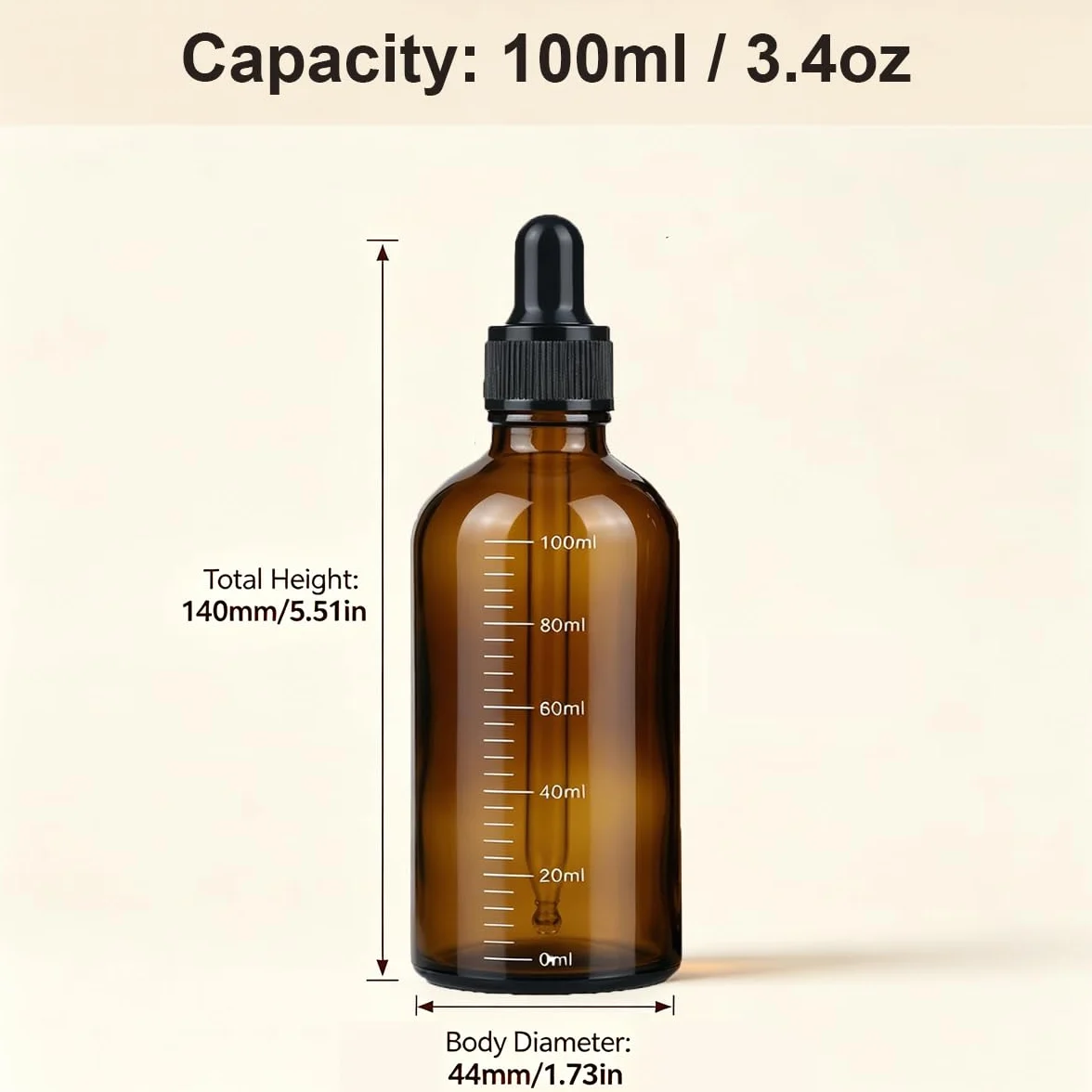Botellas de vidrio ámbar 100 ml con pipeta cuentagotas negra para aceite esencial perfumes