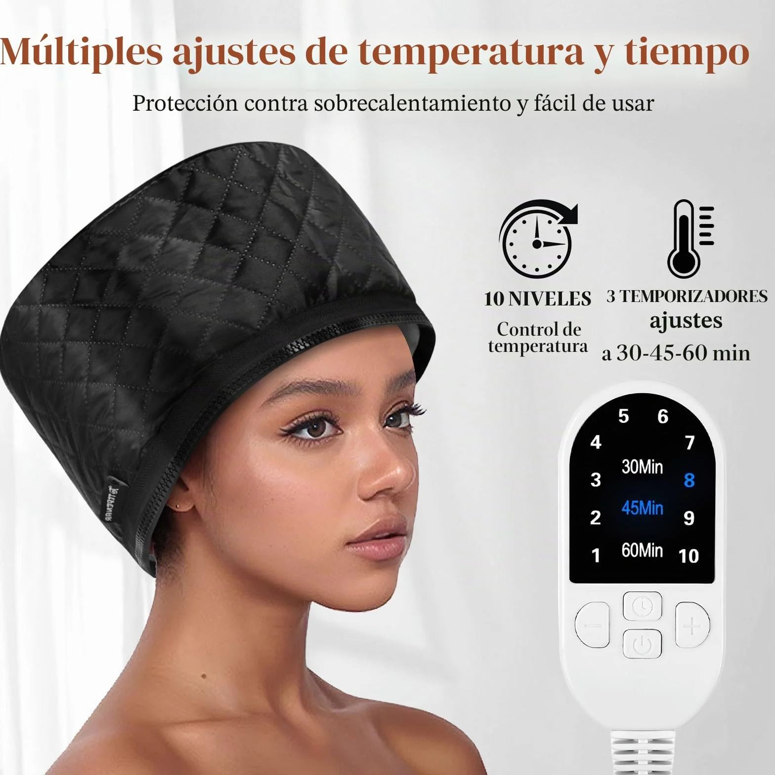 TEPENAR Gorro térmico eléctrico para cabello afro natural vaporizador portátil Negro