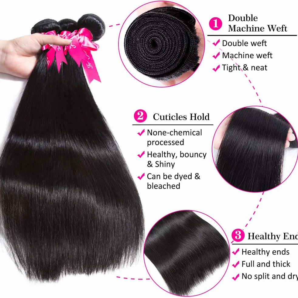 Extensiones de cabello humano brasileño virgen Subella 1 paquete 7A sin procesar trama de cabello humano 8 – 26 pulgadas