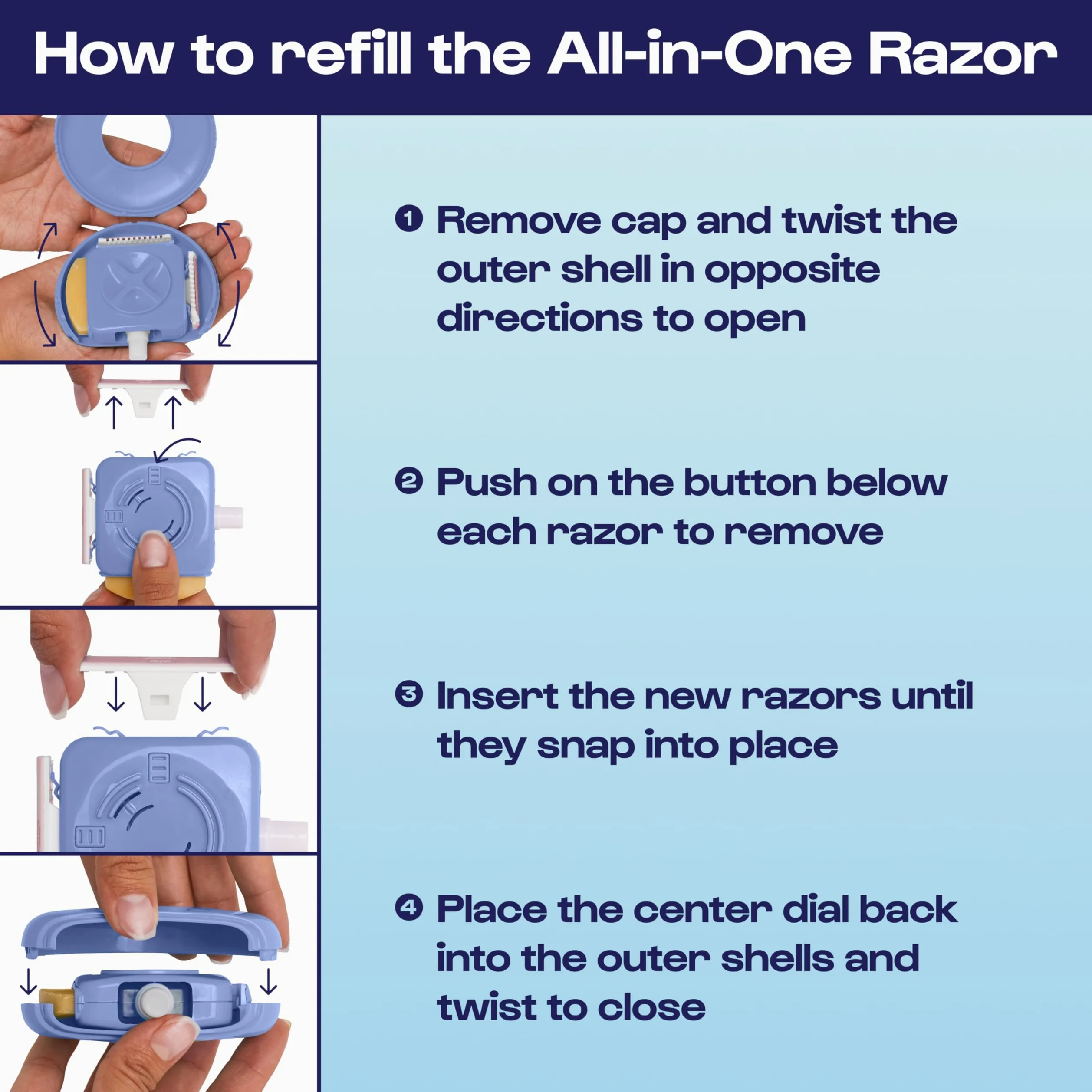 Alleyoop Stay Sharp Razor - Paquete de recambio para maquinilla de afeitar portátil de viaje, perfecto para retoques sobre la marcha, incluye 4 cartuchos de afeitar de triple hoja y 2 barras
