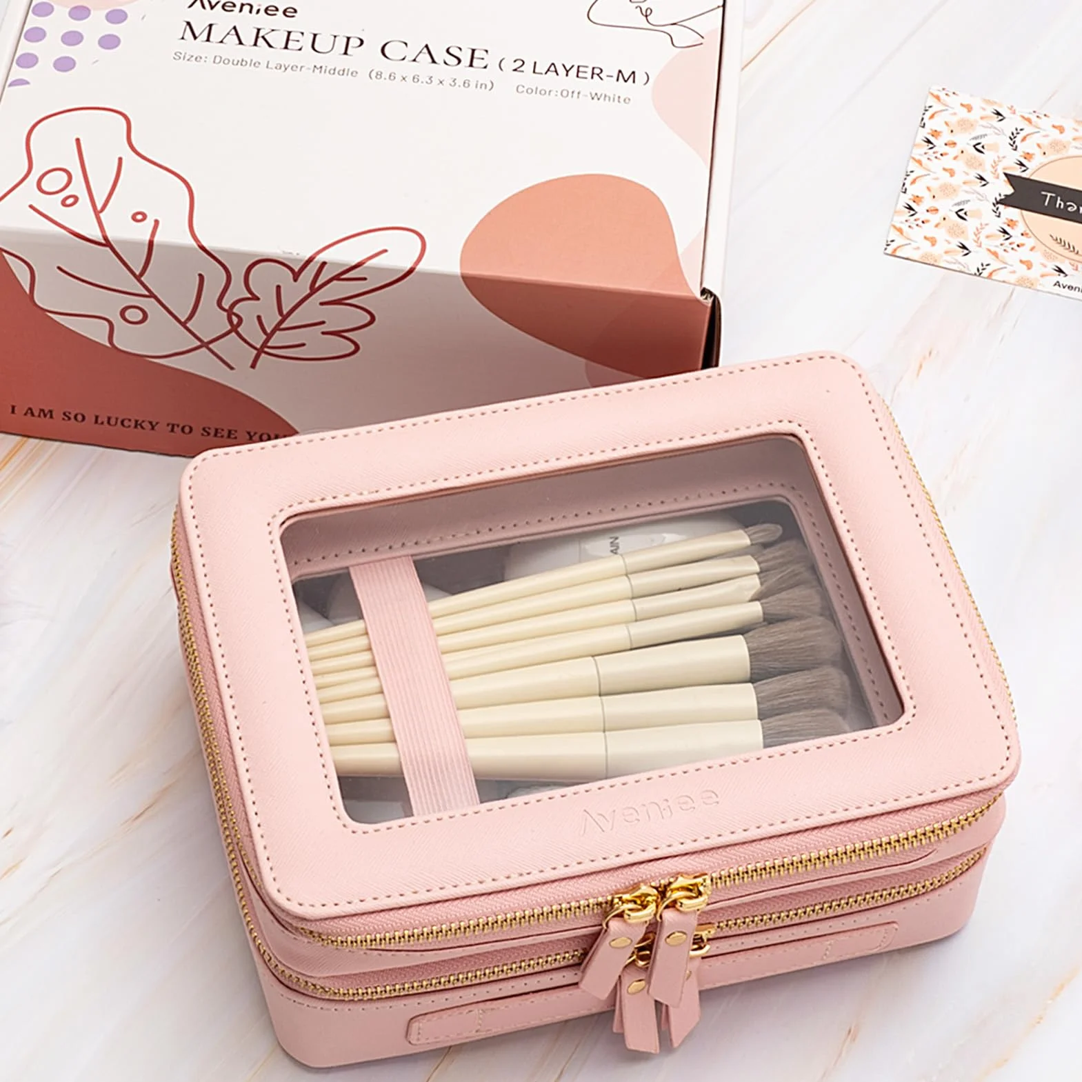 Aveniee Bolsas de maquillaje transparentes, neceseres de doble capa con compartimento separado para brochas, neceser de viaje para mujer, organizador de accesorios de viaje para bolso (2 capas, grande