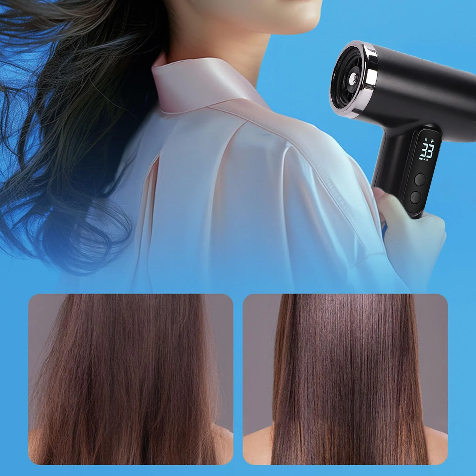 Secador de Pelo Inalámbrico con Batería de 15000 MAh - Secador de Pelo Portátil Recargable por USB con Boquilla para Viajes y Peinados en Dormitorios