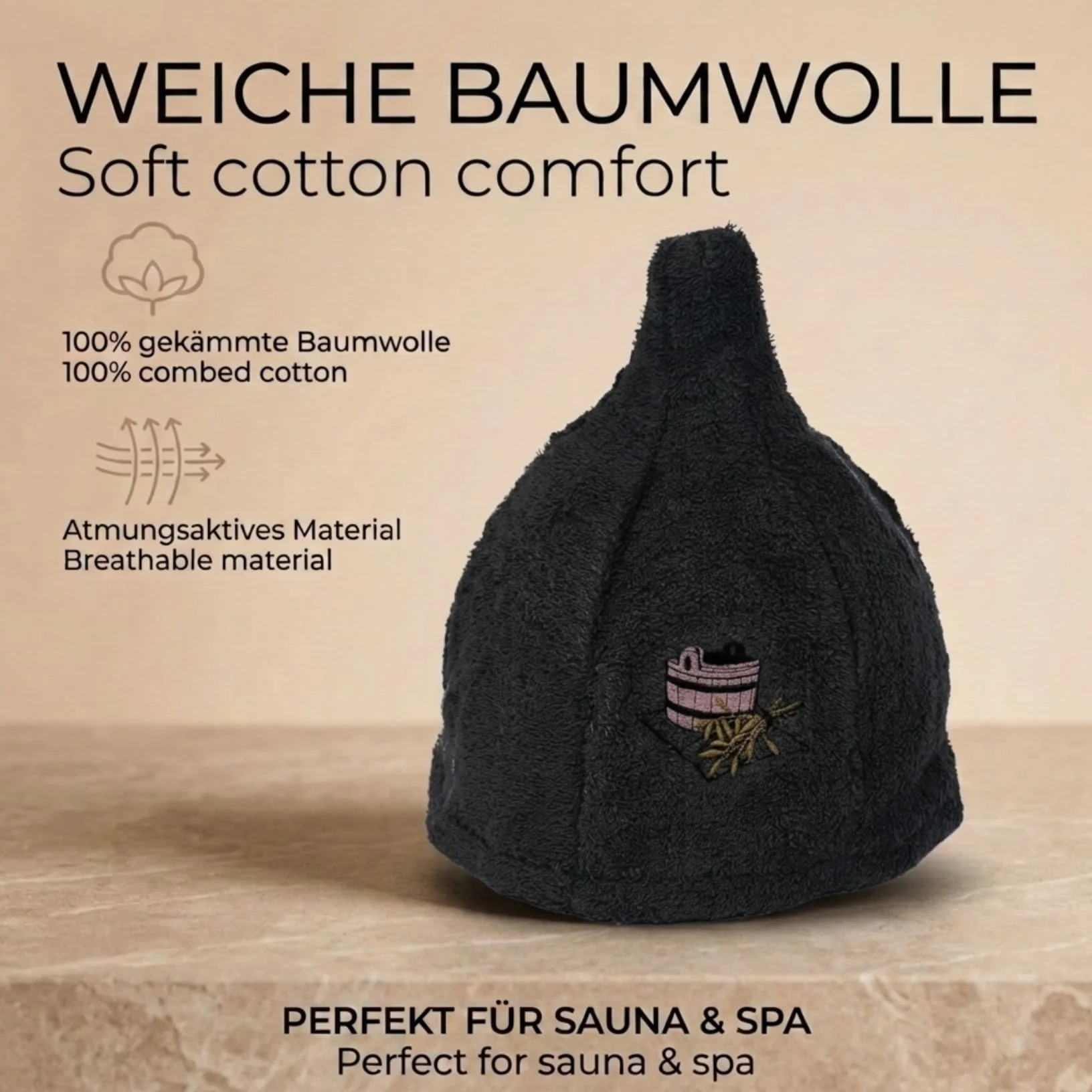 Sombrero de Sauna 100% Algodón Bordados Gorro Wellness Hombre Mujer