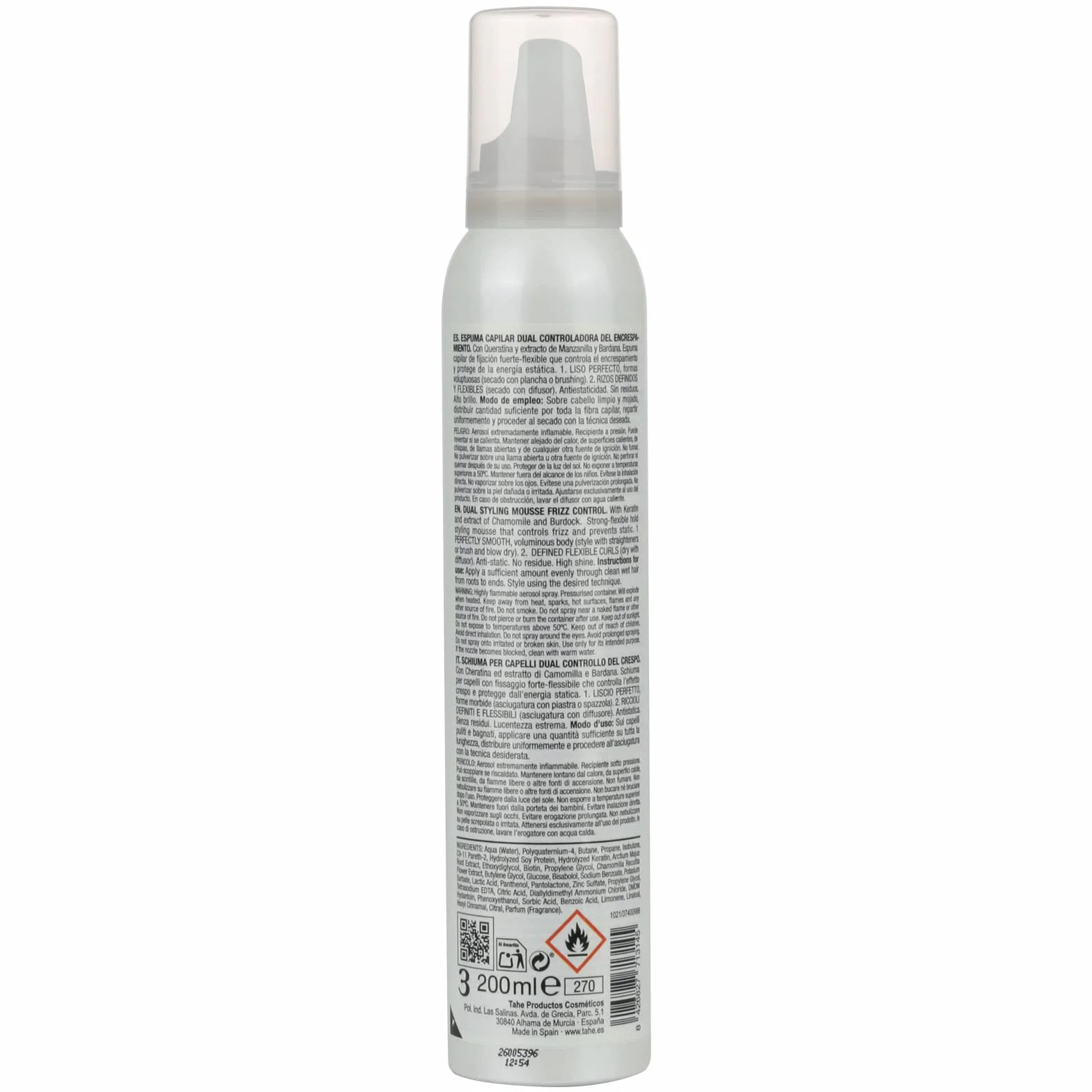 Tahe Miracle Gold Espuma Capilar Dual Controladora del Encrespamiento Anti-frizz Fijación 5, 200 ml