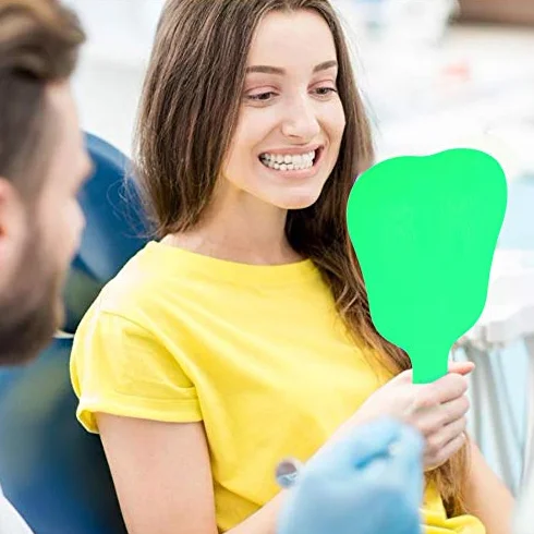 YUYTE Espejo de Mano para Clínica Dentista, Espejos con Mango Plástico, 4 Colores (Verde)
