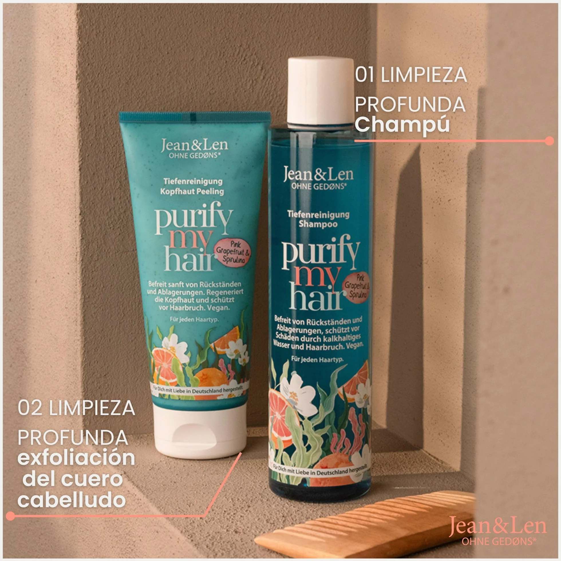 Jean & Len Exfoliante capilar Pomelo rosa y espirulina con vinagre de manzana y niacinamida, Scalp Scrub suave, 200 ml