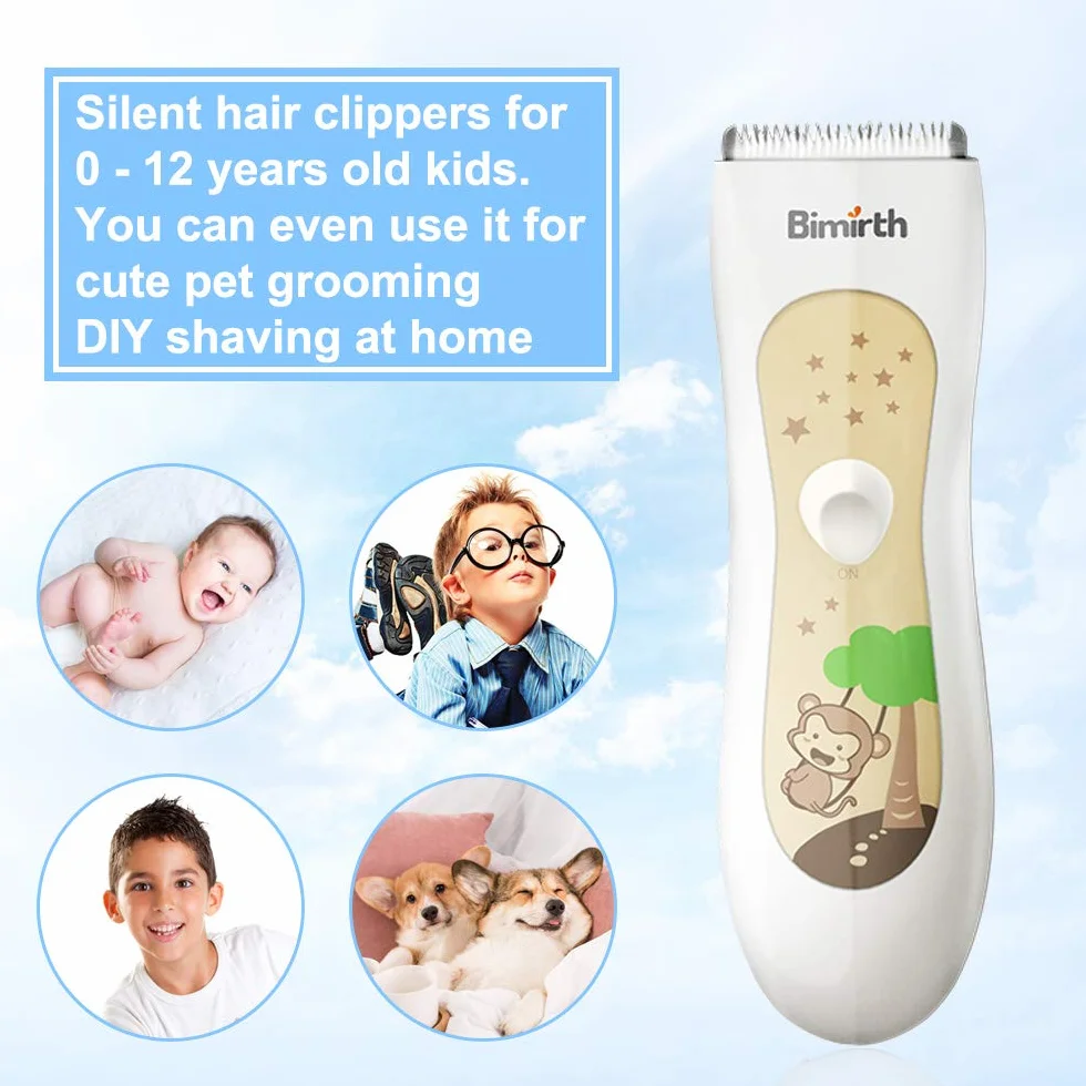 Cortapelos para niños Bimirth, cortadora de pelo silenciosa inalámbrica, recargable por USB, impermeable, 3 peines guía