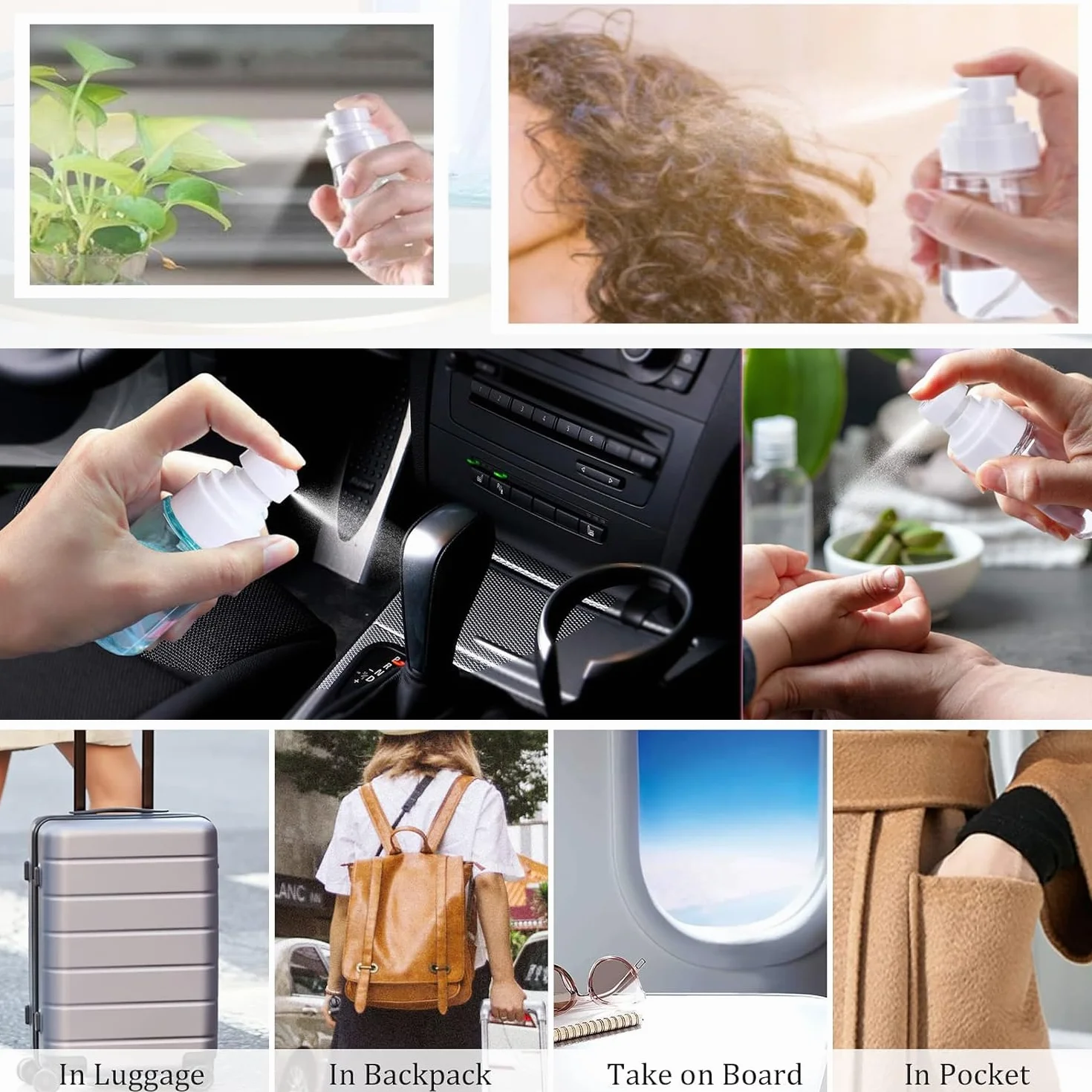 Atomizadores de líquido 3 piezas 30 ml 60 ml 80 ml Botellas de viaje Frascos de spray vacías para Maquillaje Cosmético