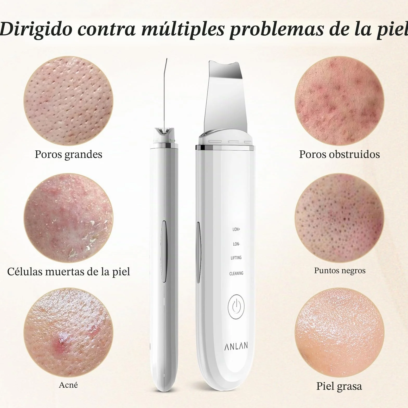 ANLAN Peeling Ultrasónico Facial Skin Scrubber Exfoliación Limpiador de Poros (Blanco)