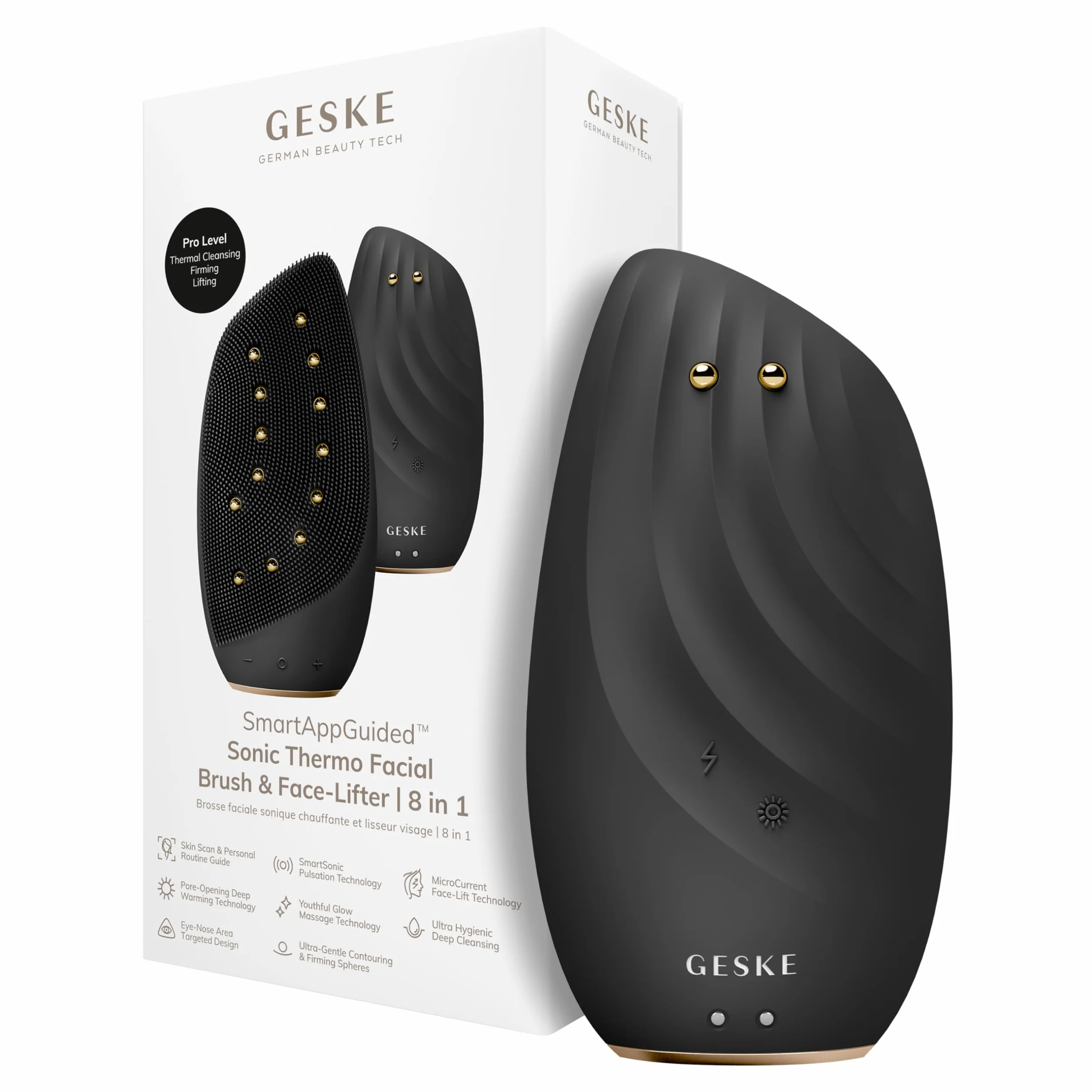 GESKE Cepillo Facial Termo Sónico Efecto Lifting SmartAppGuided™ 8 en 1 Limpieza Piel Antiarrrugas Masajeador Facial Antienvejecimiento