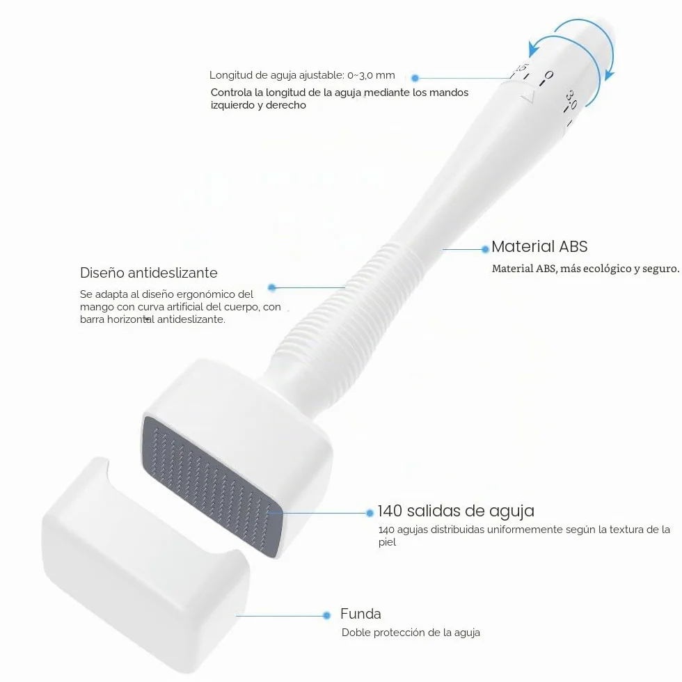 SWORCHI Derma Stamp Dermaroller Profesional Microneedling 140 Agujas Titanio Ajustable 0-3.0mm