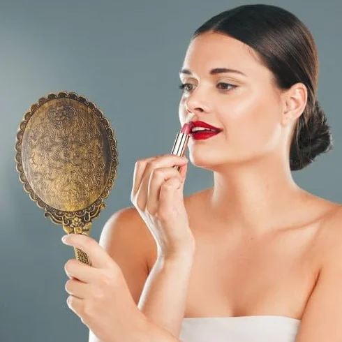 Espejo de mano vintage bronce para maquillaje y viaje