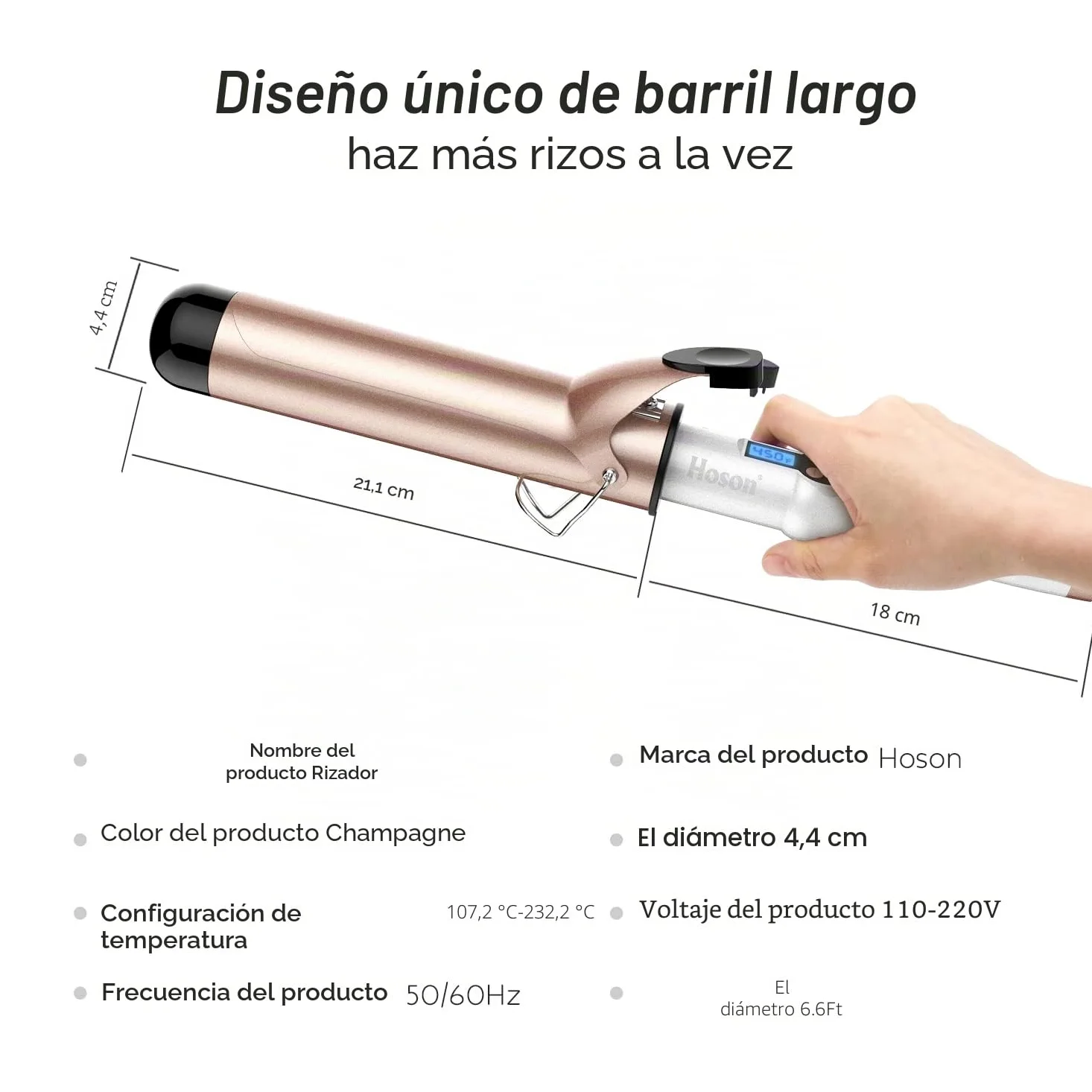 Hoson 45mm Rizador de pelo profesional, rizador para pelo largo y corto