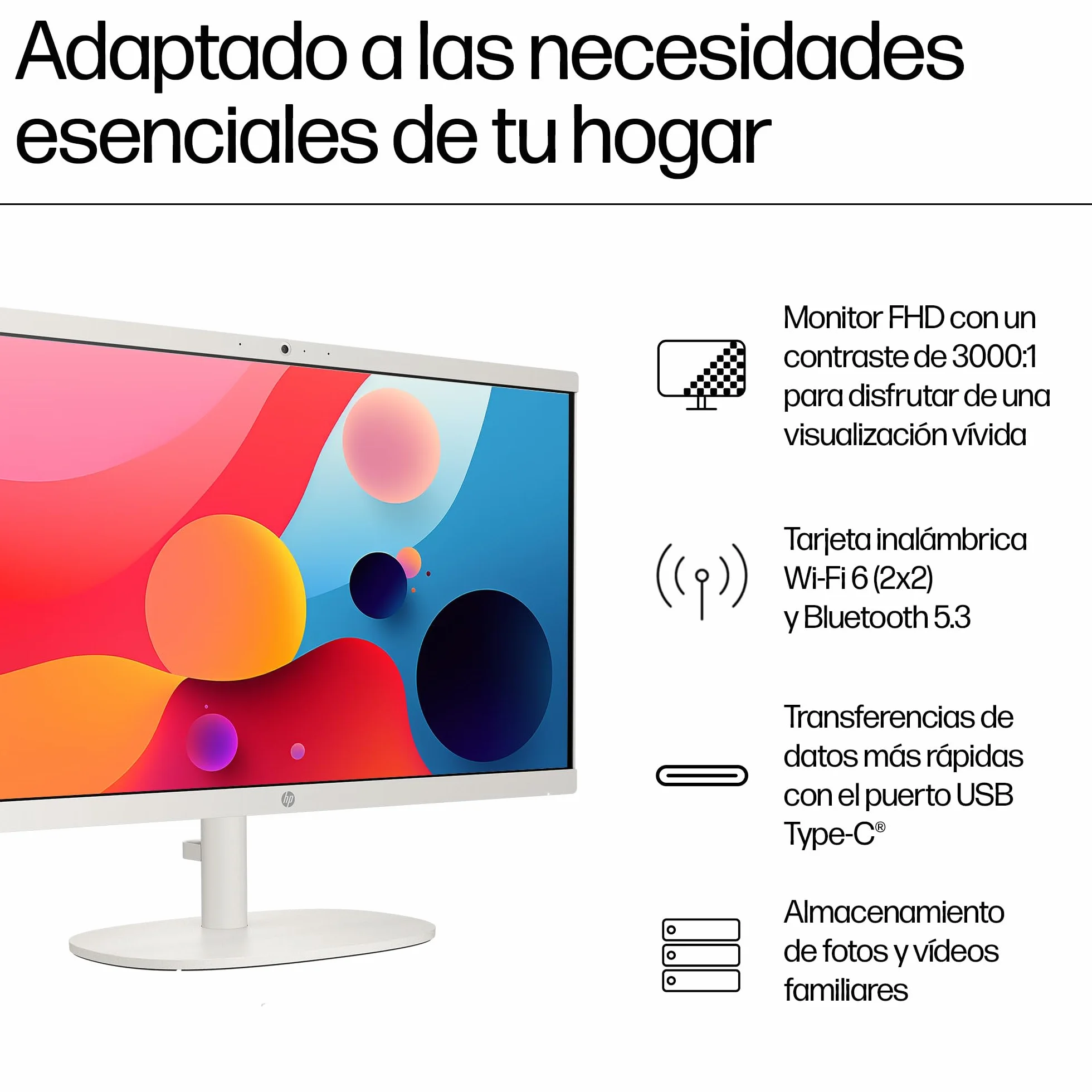 HP All-in-One 22-dg0014ns 21.5" Ordenador Intel N100 8GB RAM 256GB SSD Intel UHD Graphics Windows Blanco