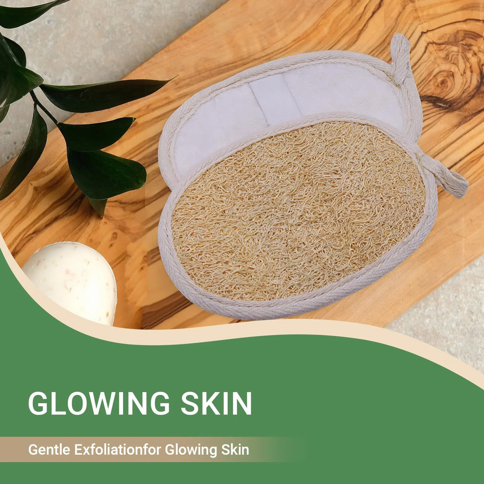 Esponjas exfoliantes de lufa natural para baño y ducha, pack de 4, 14,5 x 10 cm, respaldo de algodón