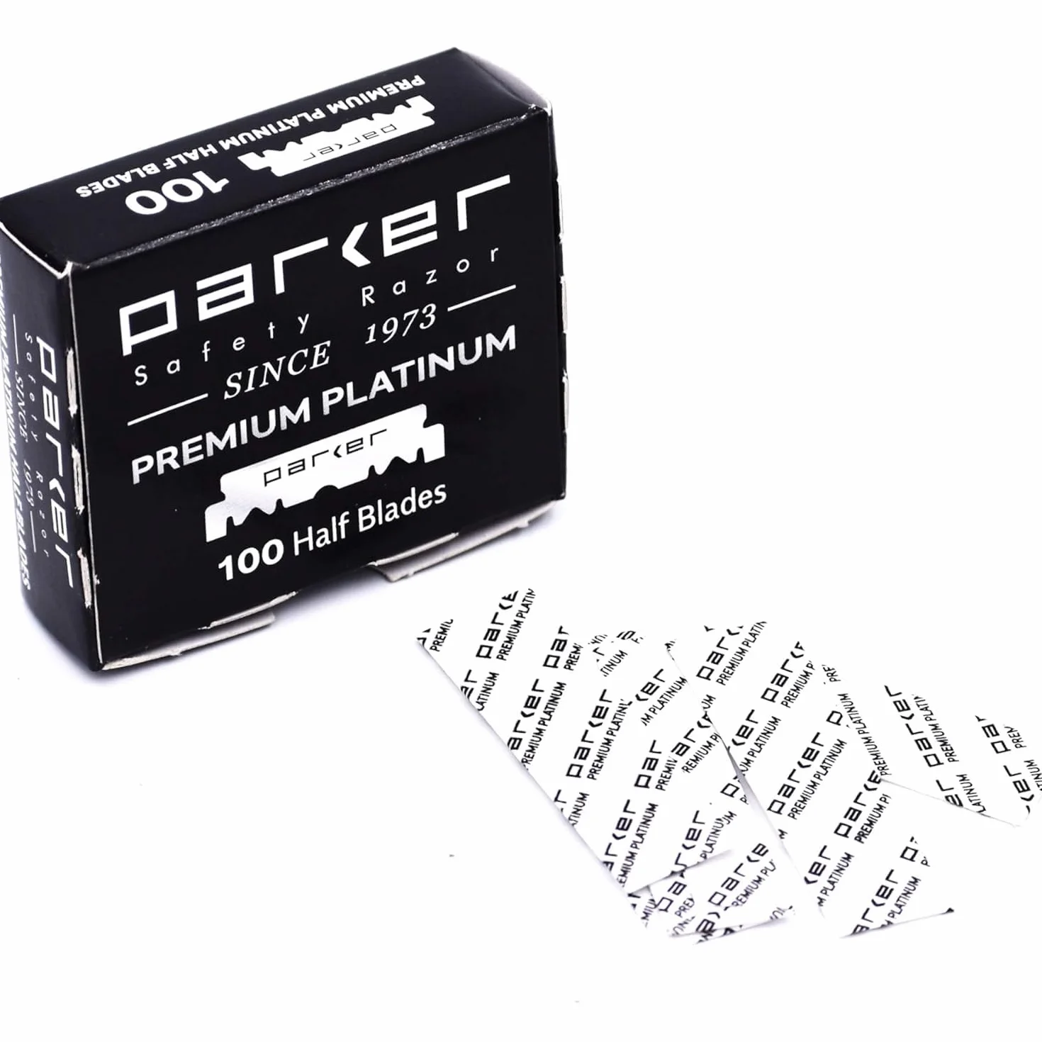 Parker Safety Razor Maquinilla de Afeitar Recta de Acero Inoxidable para Barbero con Cuchillas Shark 100 Super Inoxidable Blanco