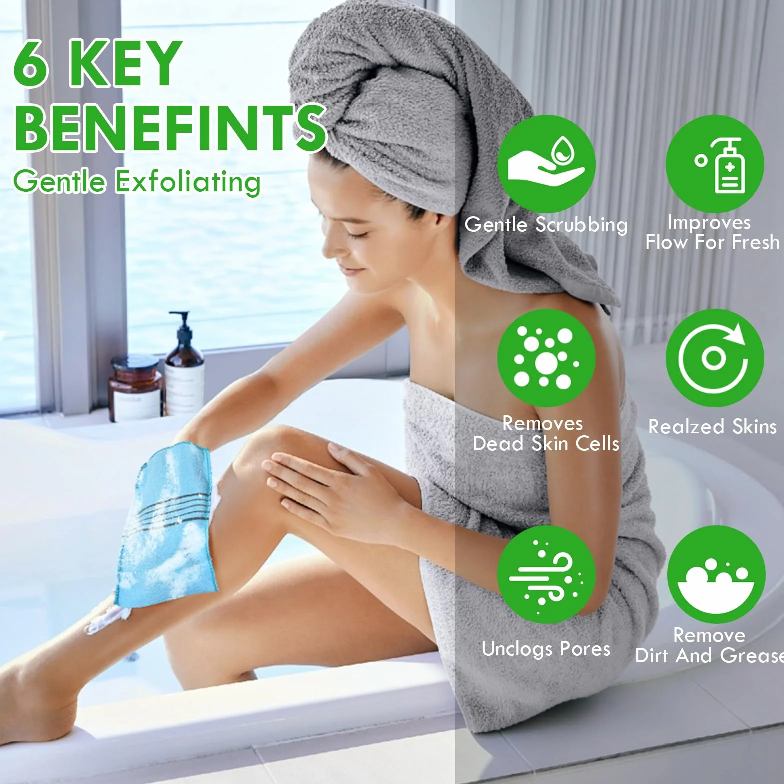 Guante Exfoliante Coreano, 5pcs Esponja Exfoliante Corporal para Limpieza Profunda